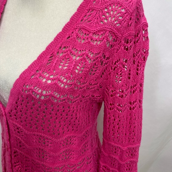 NWT Christopher & Banks Pink Crochet Cardigan Sweater - Picture 2 of 9